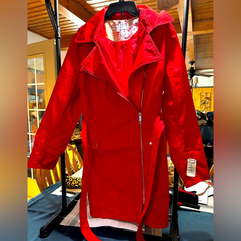 Nine West trench rain coat. New. Rich red color.